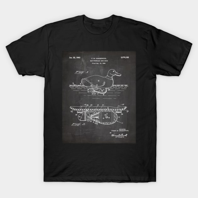 Duck Decoy Patent - Hunter Outdoors Hunting Art - Black Chalkboard T-Shirt by patentpress